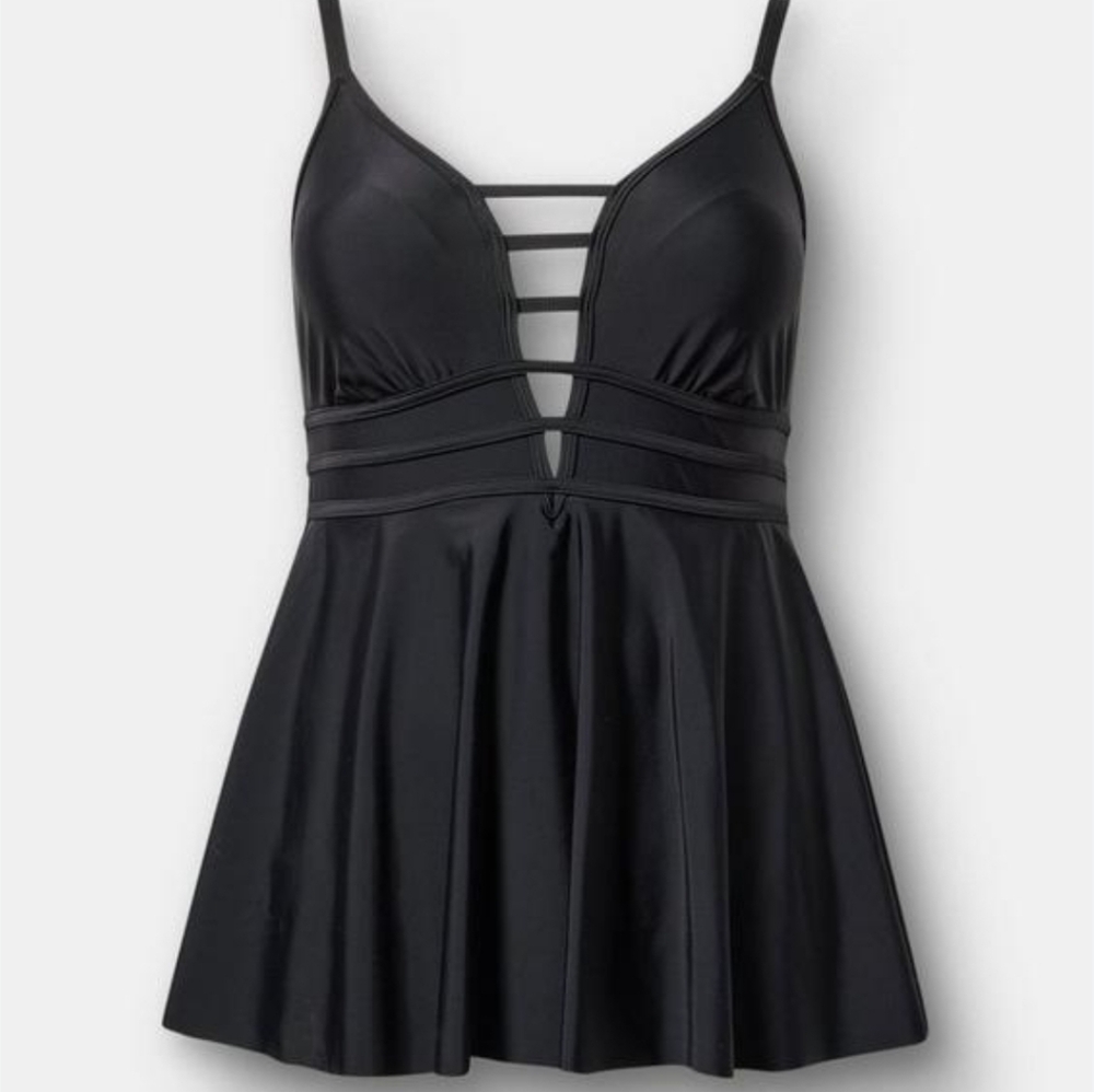 Torrid Wire Free Strappy Plunge Swim Dress One Piece Black Size 4